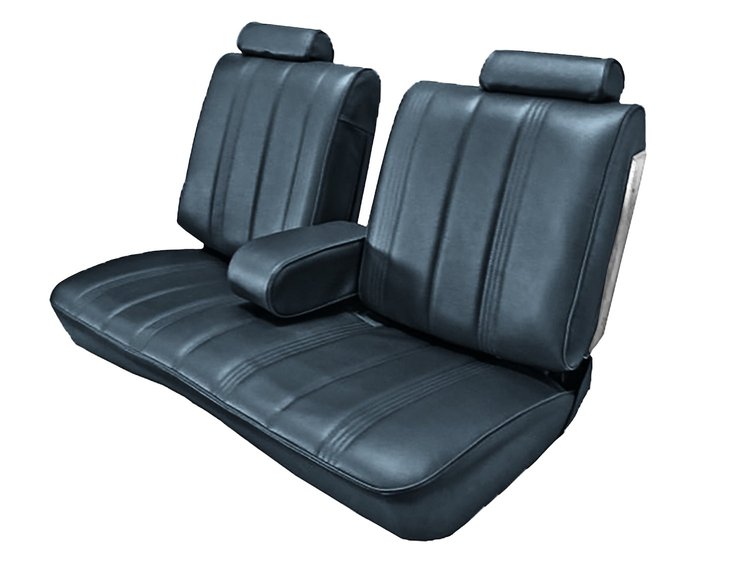 Front Split Back Bench Seat UPH for 1978-1982 Chevy El Camino/Malibu, GMC Caballero w/Armrest [Vertical Pleats, Med. Bl Vinyl]