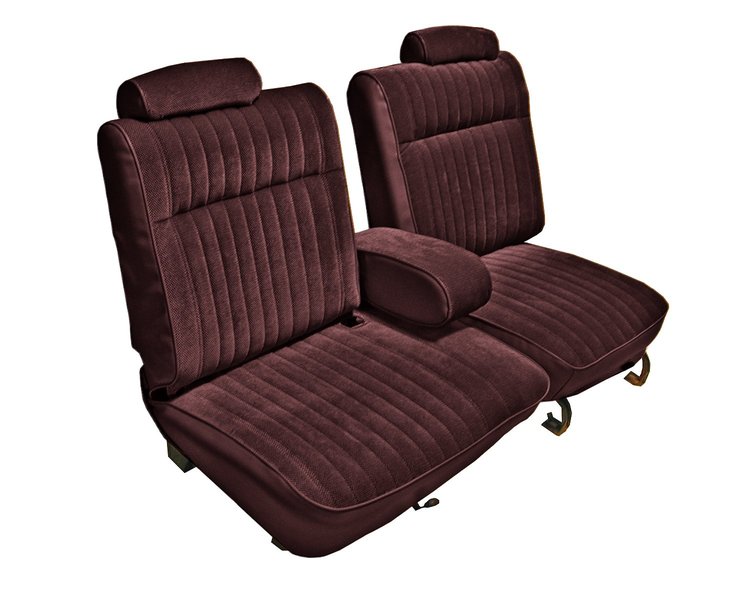Front 55/45 Split Bench Seat UPH for 1981-1987 Chevrolet El Camino, GMC Caballero w/Armrest [Vertical Pleats, Maroon Vinyl]