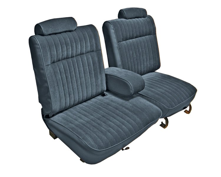 Front 55/45 Split Bench Seat UPH for 1981-1987 Chevrolet El Camino, GMC Caballero w/Armrest [Vertical Pleats, Med. Bl Vinyl]