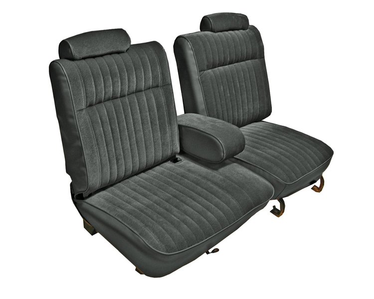 Front 55/45 Split Bench Seat UPH for 1981-1987 Chevrolet El Camino, GMC Caballero w/Armrest [Vertical Pleats, Charcoal Vinyl]