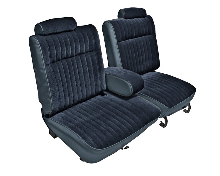 Front 55/45 Split Bench Seat UPH for 1981-1987 Chevrolet El Cam/GMC Caballero w/ARMR [Vert. Pleats, Med. Blue Vy/Blue Velour]