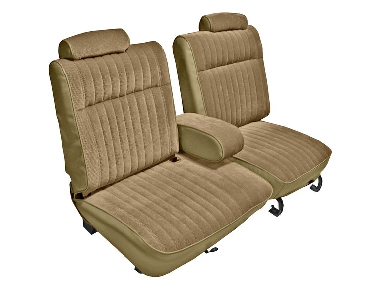 Front 55/45 Split Bench Seat UPH for 1981-1987 Chevrolet El Cam/GMC Caballero w/ARMR [Vert. Pleats, Palomino Vy/Sandstone Vel]