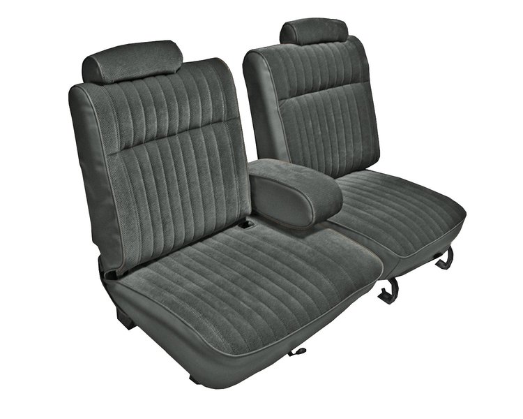 Front 55/45 Split Bench Seat UPH for 1981-1987 Chevrolet El Cam/GMC Caballero w/ARMR [Vert. Pleats, Charcoal Vy/Charcoal Vel.]