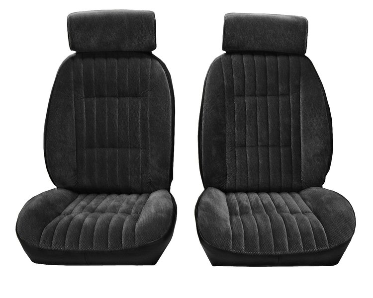 Front Reclining Bucket Seat Upholstery Fits Select 1982-1988 Chevrolet/GMC Models [7 Vertical Pleats, Black Vinyl]