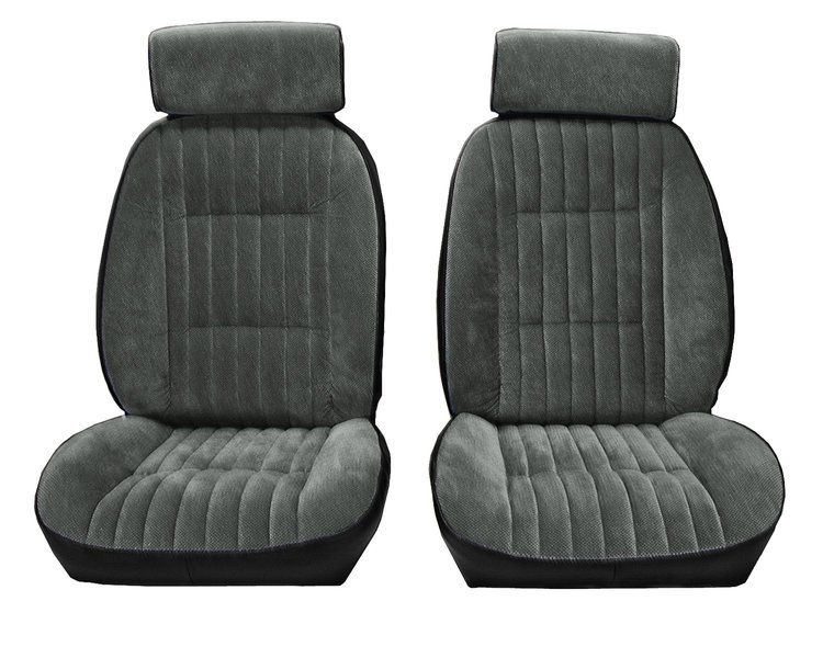 Front Reclining Bucket Seat Upholstery Fits Select 1982-1988 Chevrolet/GMC Models [7 Vertical Pleats, Black Vinyl/Silver Velour]