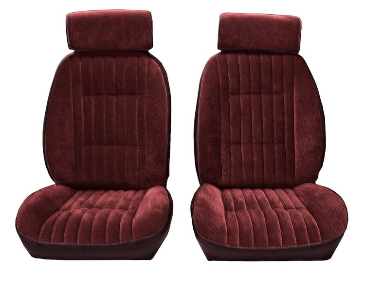 Front Reclining Bucket Seat Upholstery Fits Select 1982-1988 Chevy/GMC Models [7 Vertical Pleats, Maroon Vinyl/Burgundy Velour]