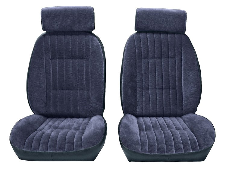 Front Reclining Bucket Seat Upholstery Fits Select 1982-1988 Chevy/GMC Models [7 Vertical Pleats, Med. Blue Vinyl/Blue Velour]
