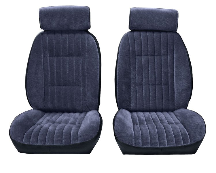 Front Reclining Bucket Seat Upholstery Fits Select 1982-1988 Chevy/GMC Models [7 Vertical Pleats, Navy Blue Vinyl/Blue Velour]