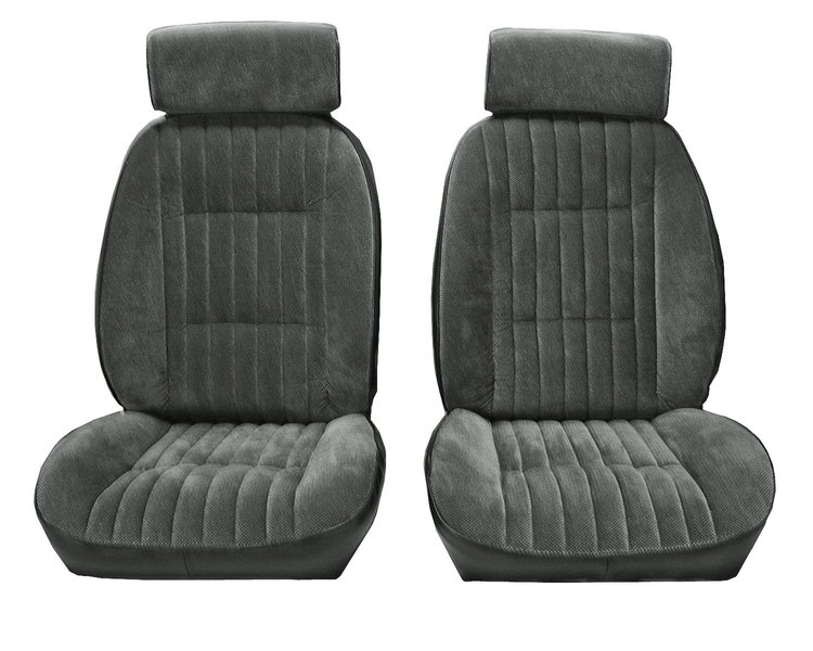 Front Reclining Bucket Seat Upholstery Fits Select 1982-1988 Chevy/GMC Models [7 Vertical Pleats, Charcoal Vinyl/Charcoal Vel.]