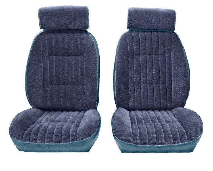Front Reclining Bucket Seat UPH Fits Select 1982-1988 Chevy/GMC Models [7 Vertical Pleats, Med. Bl Vinyl/Royal Bl Encore Velour]