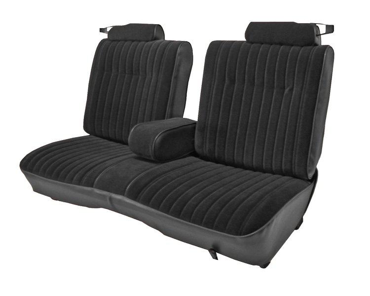 Front 50/50 Split Bench Seat Upholstery for 1981-1987 Chevy El Cam/GMC Caballero w/Center Armrest [9 Vertical Pleats, Blk Vinyl]