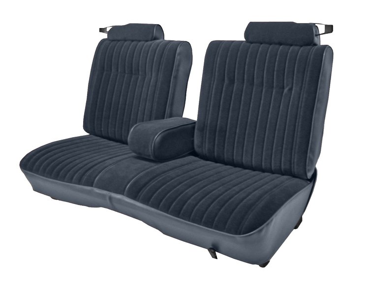 Front 50/50 Split Bench Seat Upholstery for 1981-1987 Chevy El Cam/GMC Caballero w/Center Armrest [9 Vert. Pleats, Navy Bl Vy]