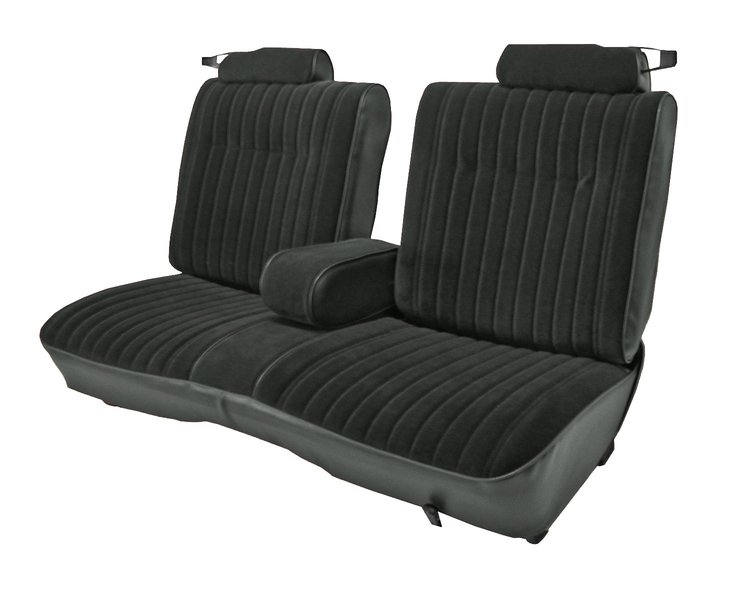 Front 50/50 Split Bench Seat Upholstery for 1981-1987 Chevy El Cam/GMC Caballero w/Center Armrest [9 Vert. Pleats, Charcoal Vy]