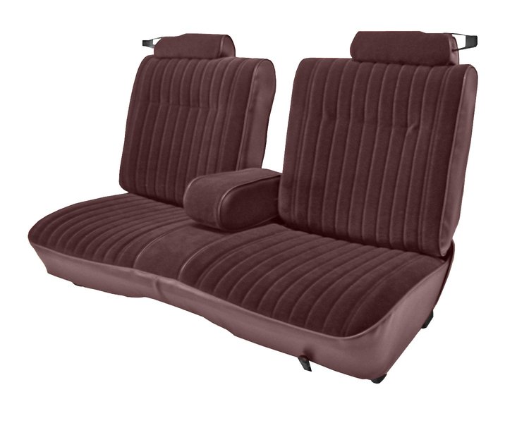 Front 50/50 Split Bench Seat Upholstery for 1981-1987 Chevy El Cam/GMC Caballero w/Center Armrest [9 Vert. Pleats, Claret Vinyl]