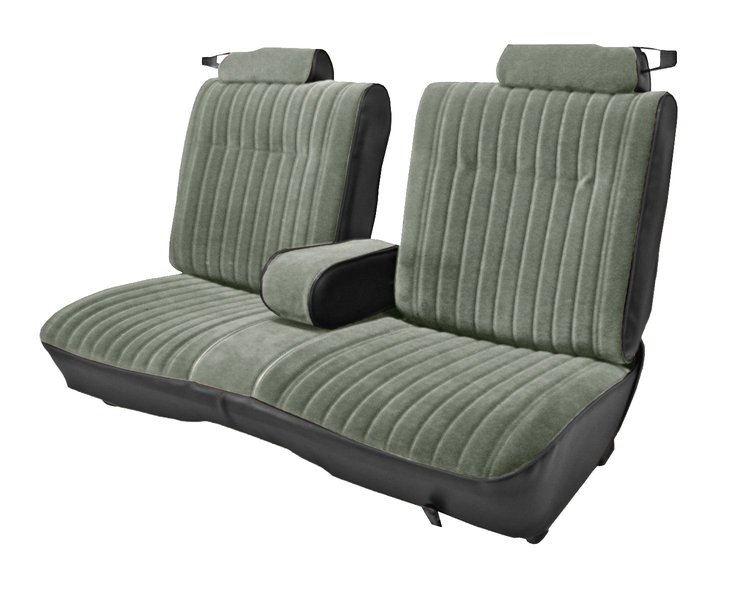 Front 50/50 Split Bench Seat UPH for 1981-1987 Chevy El Cam/GMC Caballero w/Center ARMR [9 Vert. Pleats, Black Vy/Silv. Velour]