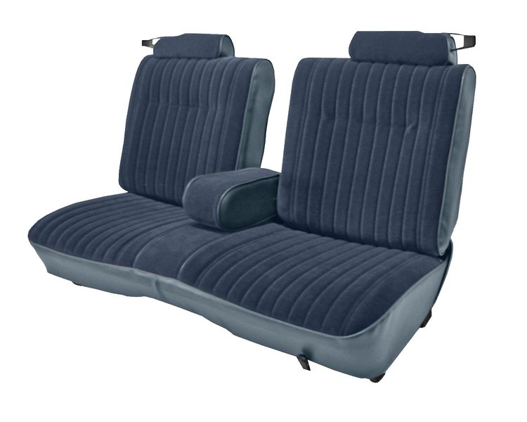 Front 50/50 Split Bench Seat UPH for 1981-1987 Chevy El Cam/GMC Caballero w/Center ARMR [9 Vert. Pleats, Med. Bl Vy/Blue Velour]