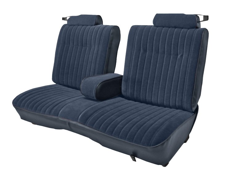 Front 50/50 Split Bench Seat UPH for 1981-1987 Chevy El Cam/GMC Caballero w/Center ARMR [9 Vert. Pleats, Navy Bl Vy/Blue Velour]