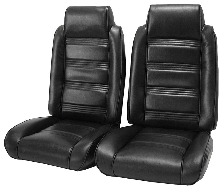 Front Bucket Seat UPH for 1978-1981 Chevy El Camino/Malibu GMC Caballero w/Built in Headrest [Horizontal Pleats, Black Vinyl]