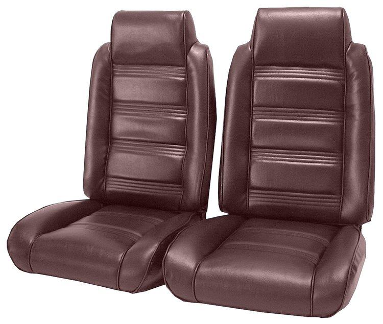 Front Bucket Seat UPH for 1978-1981 Chevy El Camino/Malibu GMC Caballero w/Built in Headrest [Horizontal Pleats, Maroon Vinyl]