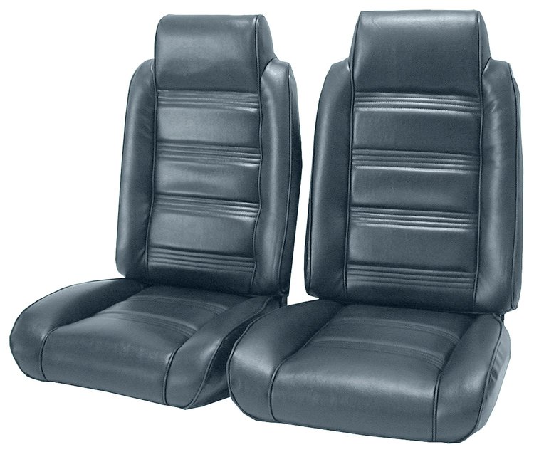 Front Bucket Seat UPH for 1978-1981 Chevy El Camino/Malibu GMC Caballero w/Built in Headrest [Horizontal Pleats, Med. Bl Vinyl]
