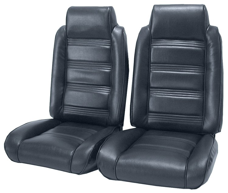 Front Bucket Seat UPH for 1978-1981 Chevy El Camino/Malibu GMC Caballero w/Built in Headrest [Horizontal Pleats, Navy Bl Vinyl]