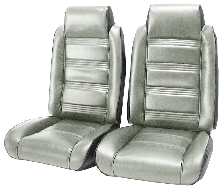 Front Bucket Seat UPH for 1978-1981 Chevy El Cam/Malibu GMC Caballero w/Built in Headrest [Horiz. Pleats, Blk Vy/Sliver Velour]