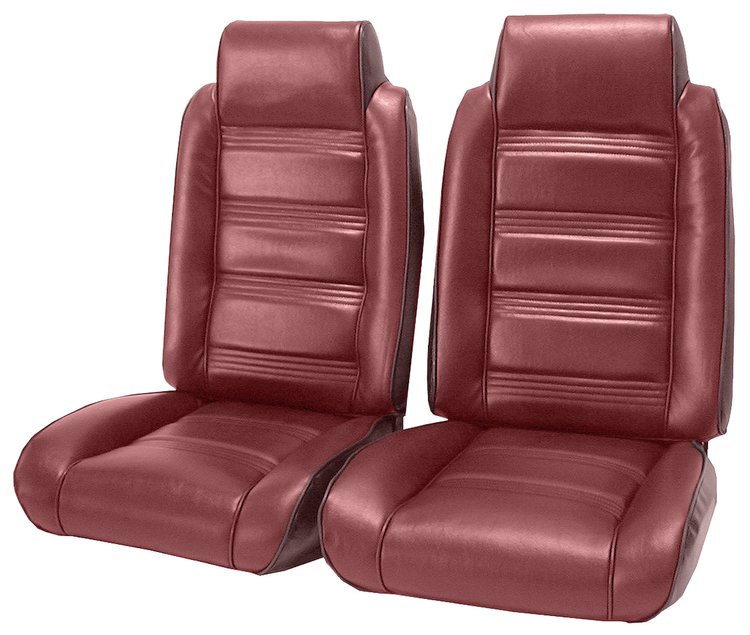 Front Bucket Seat UPH for 1978-1981 Chevy El Cam/Malibu GMC Caballero w/Built in Headrest [Horiz. Pleats, Maroon Vy/Burg. Vel.]