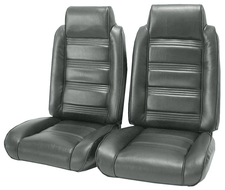 Front Bucket Seat UPH for 1978-1981 Chevy El Cam/Malibu GMC Caballero w/Built in HR [Horiz. Pleats, Charcoal Vy/Charcoal Vel.]