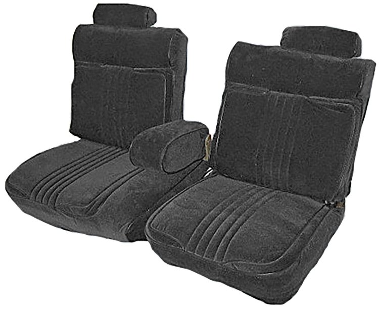 Front 55/45 Split Bench Seat Upholstery for 1981-1987 Chevy El Camino/Malibu, Monte Carlo, GMC Caballero [Black Encore Velour]
