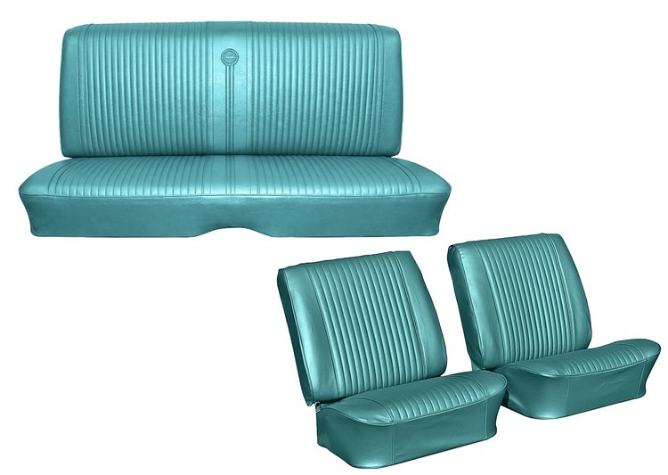 Front Buckets & Rear Seat Upholstery Kit for 1964 Chevrolet Chevelle, Coupe, Hardtop, 6-Piece [Seville Grain Vinyl Turquoise]