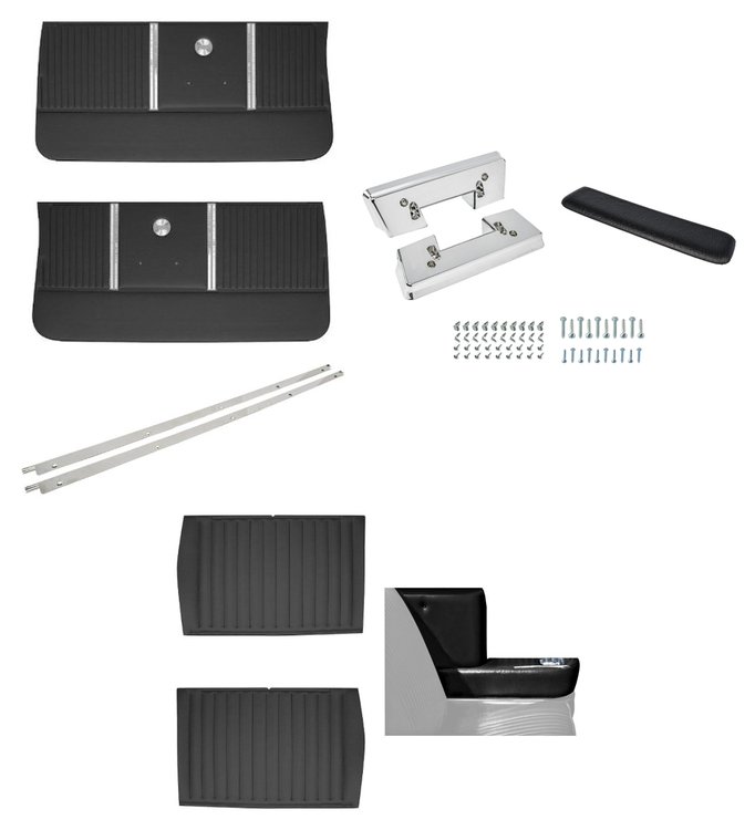Standard Front Door Panel and Rear Side Panel Kit with Armrests for 1964 Chevrolet Chevelle, Malibu Convertible [Black]