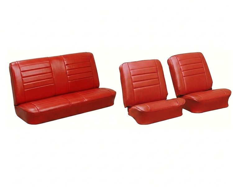 Front Buckets & Rear Seat Upholstery Kit for 1965 Chevy Chevelle & Malibu, Coupe, Hardtop [Madrid Grain Vinyl Red]