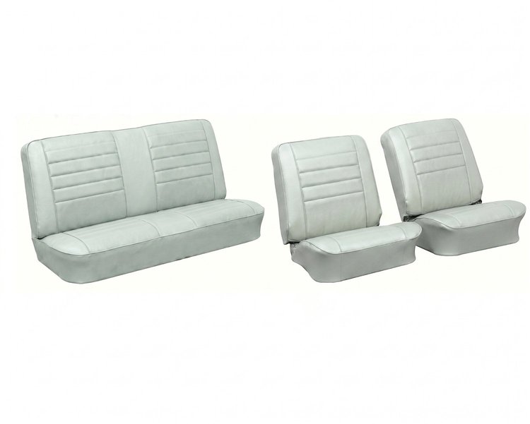 Front Buckets & Rear Seat Upholstery Kit for 1965 Chevy Chevelle & Malibu, Coupe, Hardtop [Madrid Grain Vinyl White]