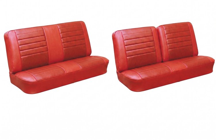 Front Split Bench & Rear Seat Upholstery Kit for 1965 Chevy Chevelle & Malibu, Coupe, Hardtop [Madrid Grain Vinyl 2-Tone Red]