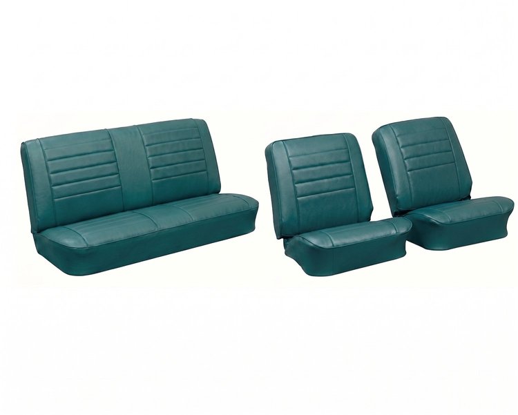 Front Buckets & Rear Seat Upholstery Kit for 1965 Chevy Chevelle & Malibu, Convertible [Madrid Grain Vinyl Turquoise]