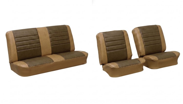 Front Buckets & Rear Seat Upholstery Kit for 1965 Chevy Chevelle & Malibu, Convertible [Madrid Grain Vinyl 2-Tone Saddle]