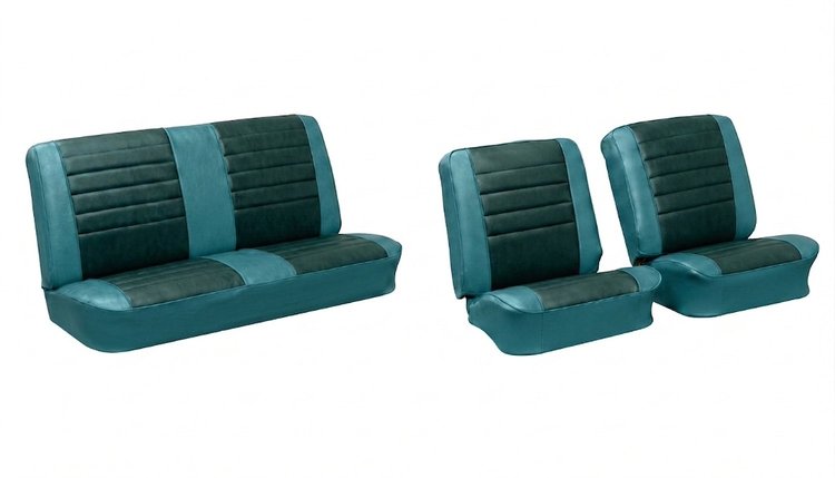 Front Buckets & Rear Seat Upholstery Kit for 1965 Chevy Chevelle & Malibu, Convertible [Madrid Grain Vinyl 2-Tone Turquoise]