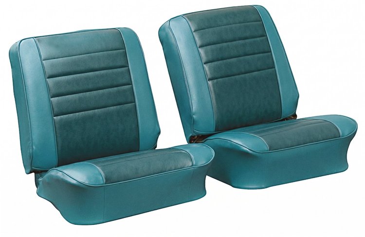 Front Bucket Seat Upholstery Kit for 1965 Chevrolet Chevelle, El Camino, Malibu, 4-Piece [Madrid Grain Vinyl 2-Tone Turquoise]