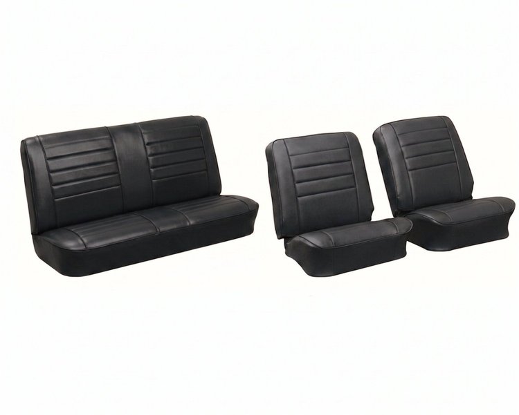 Front Buckets & Rear Seat Upholstery Kit for 1965 Chevy Chevelle & Malibu, Convertible [Madrid Grain Vinyl Black]