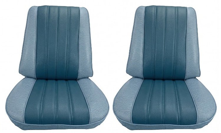 Front Bucket Seat Upholstery Kit for 1966 Chevrolet Chevelle, El Camino, Malibu, 4-Piece [Madrid Grain Vinyl 2-Tone Blue]