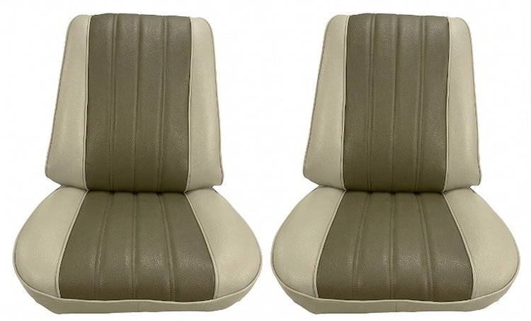 Front Bucket Seat Upholstery Kit for 1966 Chevrolet Chevelle, El Camino, Malibu, 4-Piece [Madrid Grain Vinyl 2-Tone Fawn]