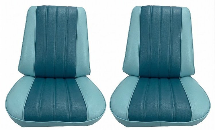 Front Bucket Seat Upholstery Kit for 1966 Chevrolet Chevelle, El Camino, Malibu, 4-Piece [Madrid Grain Vinyl 2-Tone Turquoise]