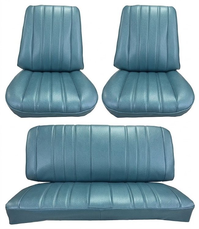 Front Buckets & Rear Seat Upholstery Kit for 1966 Chevy Chevelle & Malibu, Coupe, Hardtop [Madrid Grain Vinyl Light Blue]