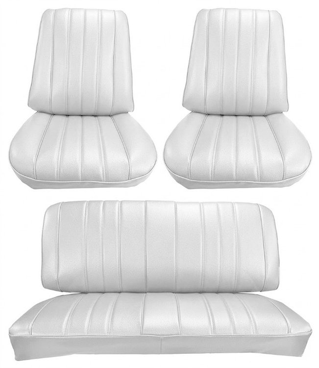 Front Buckets & Rear Seat Upholstery Kit for 1966 Chevy Chevelle & Malibu, Coupe, Hardtop [Madrid Grain Vinyl White]