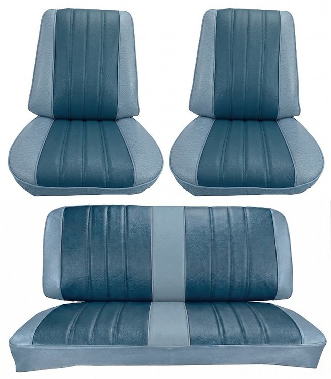Front Buckets & Rear Seat Upholstery Kit for 1966 Chevy Chevelle & Malibu, Coupe, Hardtop [Madrid Grain Vinyl 2-Tone Blue]