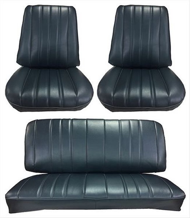 Front Buckets & Rear Seat Upholstery Kit for 1966 Chevy Chevelle & Malibu, Convertible [Madrid Grain Vinyl Black]