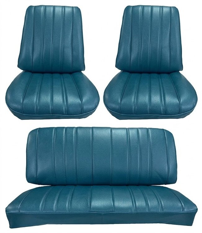 Front Buckets & Rear Seat Upholstery Kit for 1966 Chevy Chevelle & Malibu, Convertible [Madrid Grain Vinyl Bright Blue]