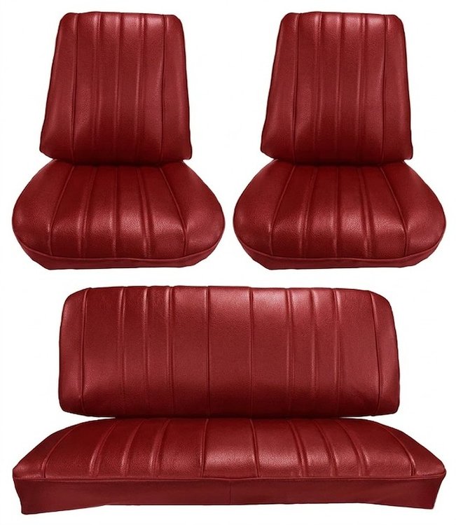 Front Buckets & Rear Seat Upholstery Kit for 1966 Chevy Chevelle & Malibu, Convertible [Madrid Grain Vinyl Red]