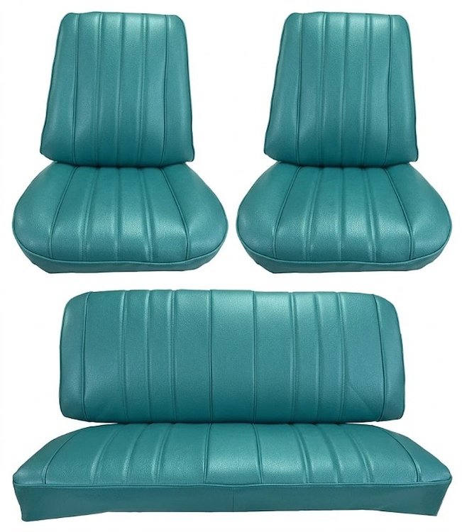 Front Buckets & Rear Seat Upholstery Kit for 1966 Chevy Chevelle & Malibu, Convertible [Madrid Grain Vinyl Turquoise]
