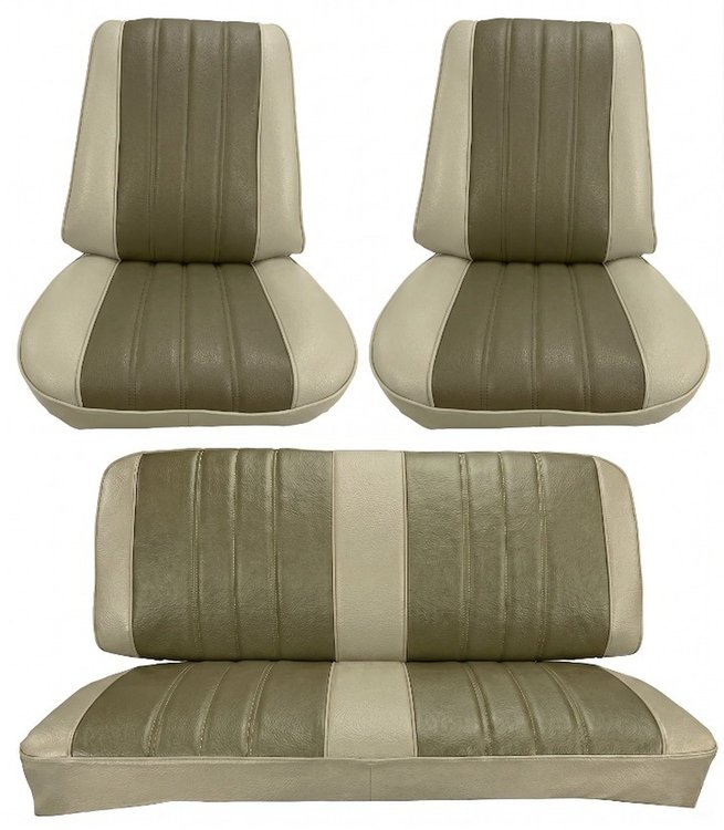 Front Buckets & Rear Seat Upholstery Kit for 1966 Chevy Chevelle & Malibu, Convertible [Madrid Grain Vinyl 2-Tone Fawn]